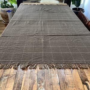 Simply Birch Throw Blanket 56 x 64" Brown Windowpane 100% Lambswool Soft Cozy